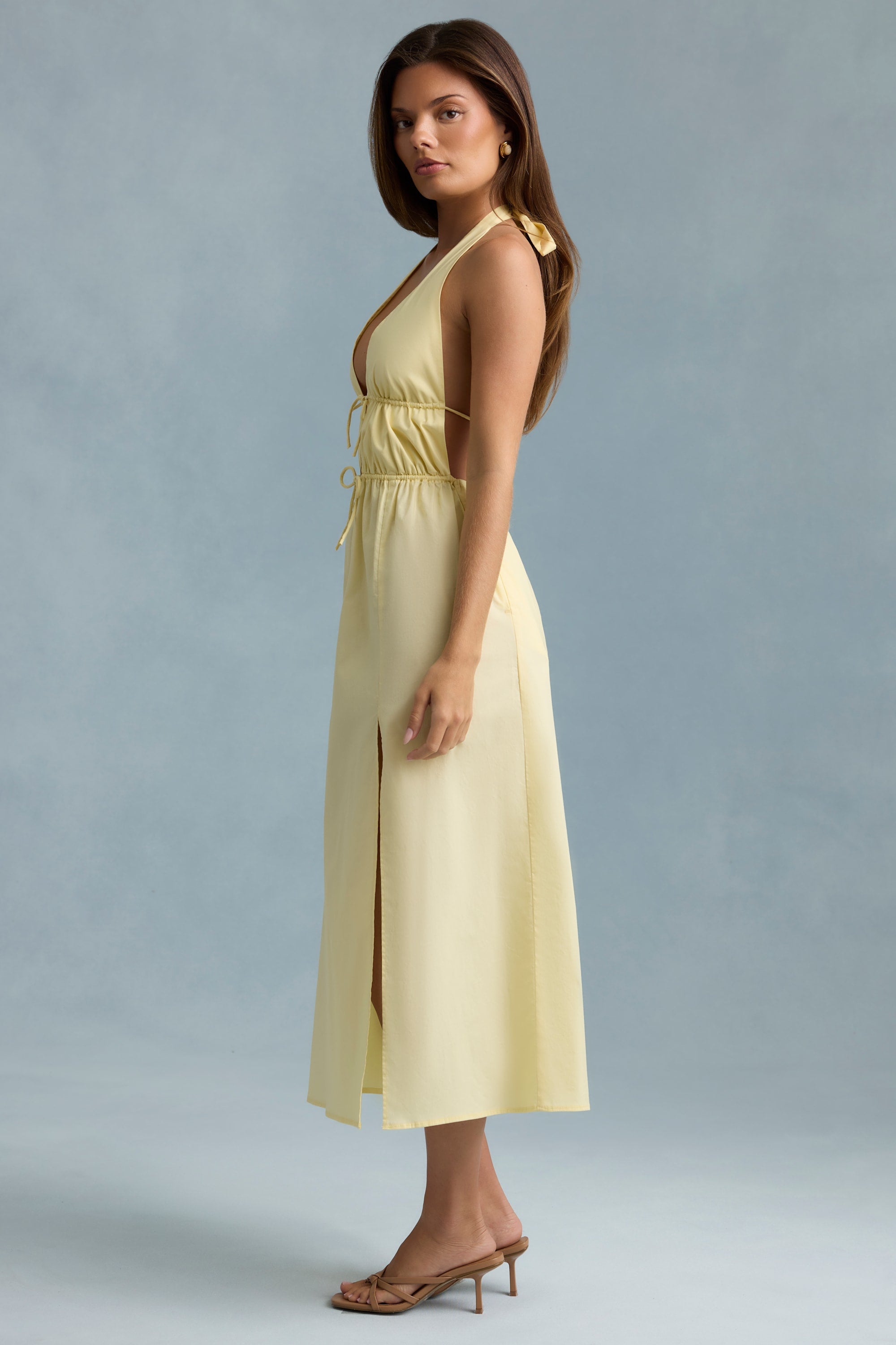Backless Cotton-Poplin Maxi Dress in Lemon Yellow