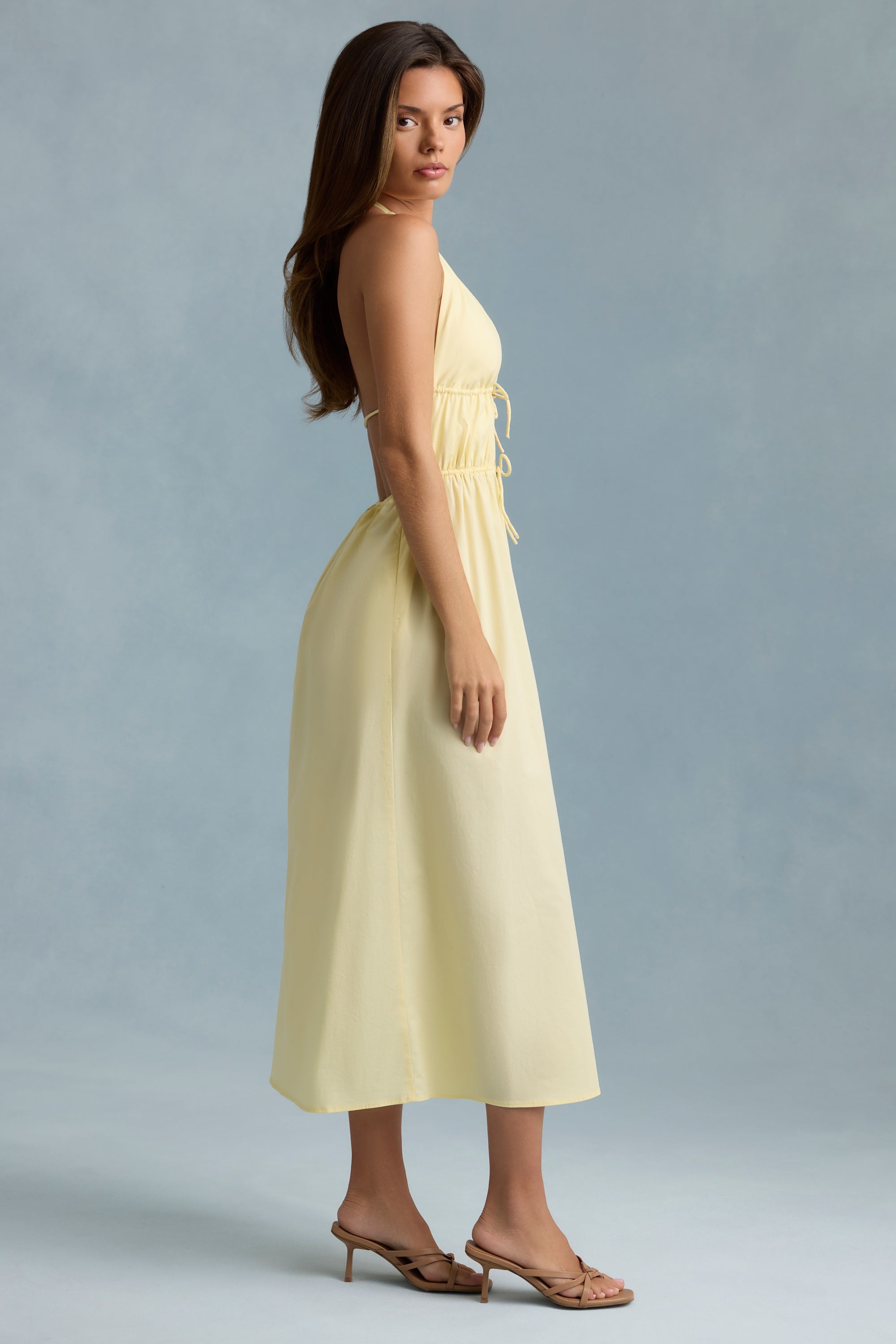 Backless Cotton-Poplin Maxi Dress in Lemon Yellow