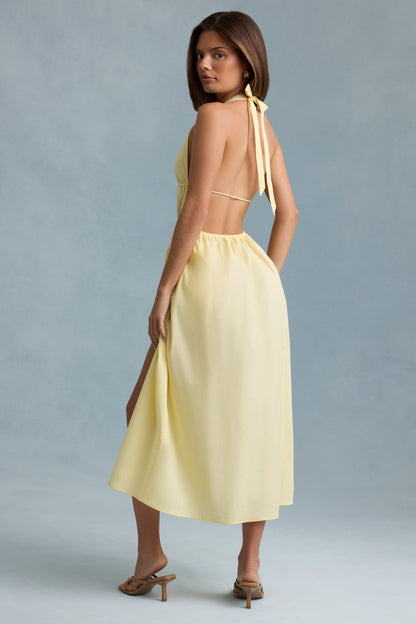 Backless Cotton-Poplin Maxi Dress in Lemon Yellow