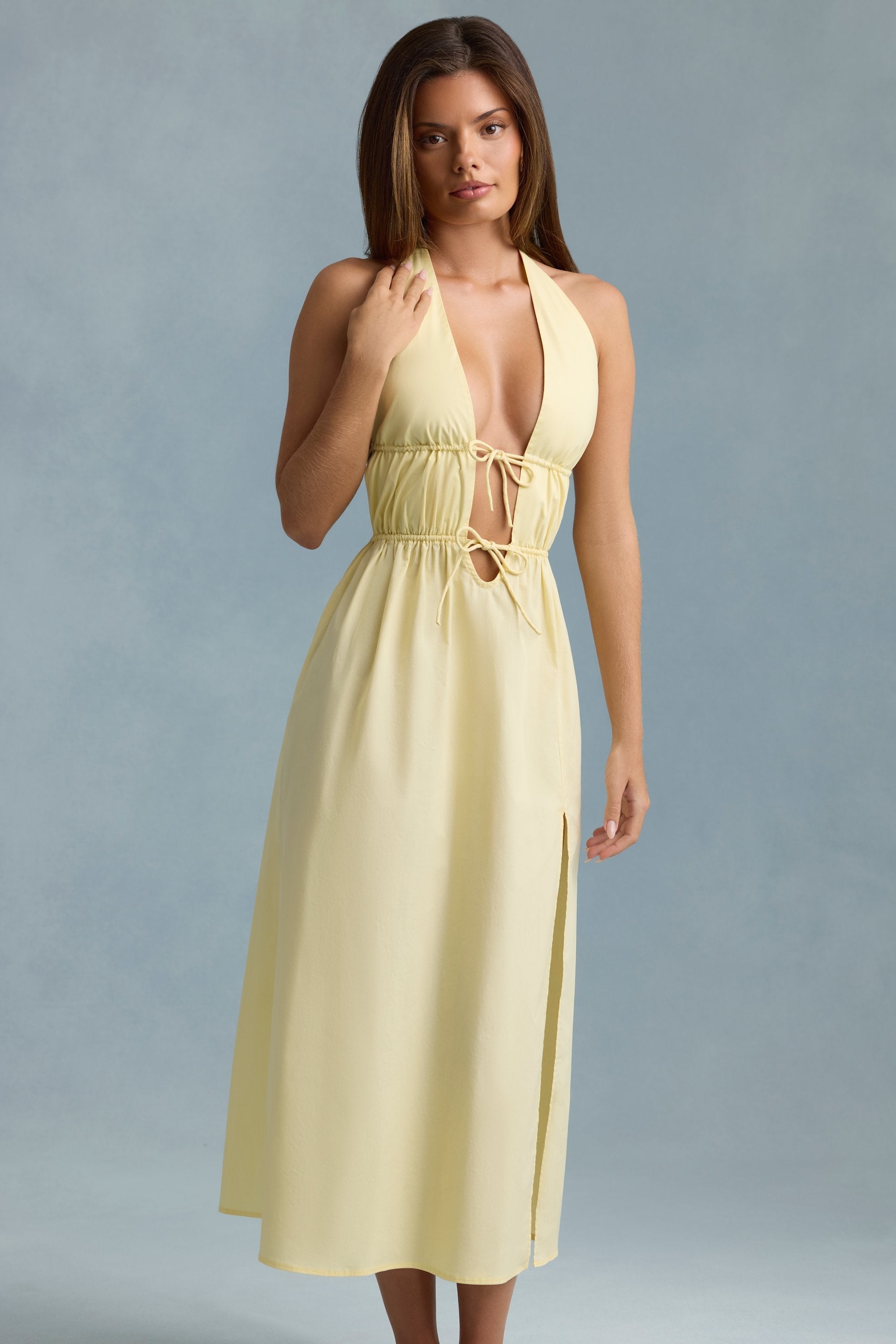 Backless Cotton-Poplin Maxi Dress in Lemon Yellow