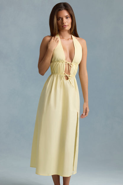 Backless Cotton-Poplin Maxi Dress in Lemon Yellow