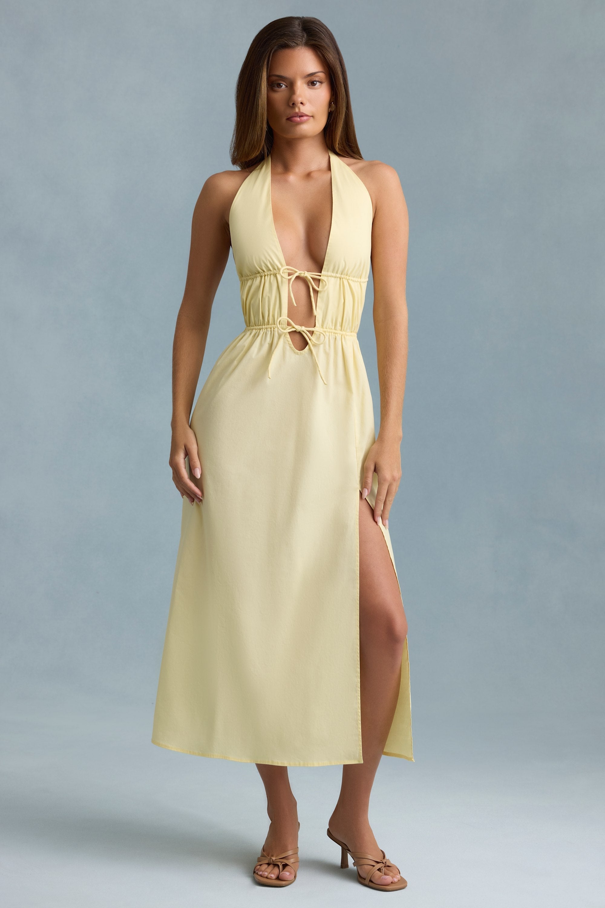 Backless Cotton-Poplin Maxi Dress in Lemon Yellow