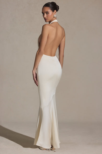 Backless Halterneck Fishtail Gown in Ivory