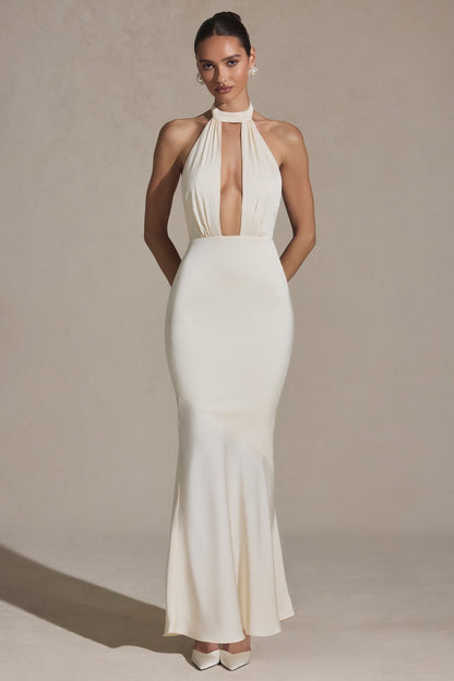 Backless Halterneck Fishtail Gown in Ivory