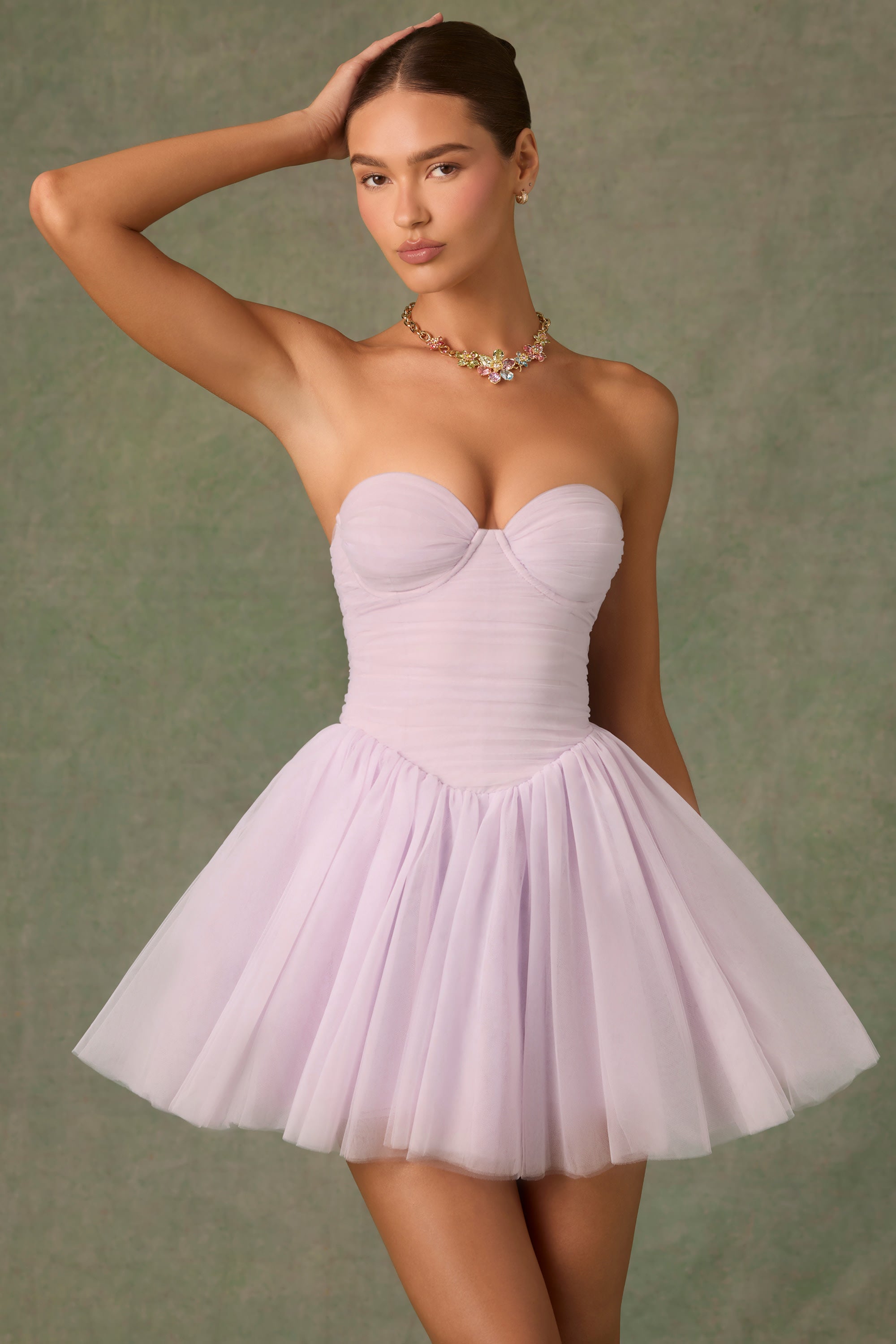 Tulle Corset Mini Dress in Lilac
