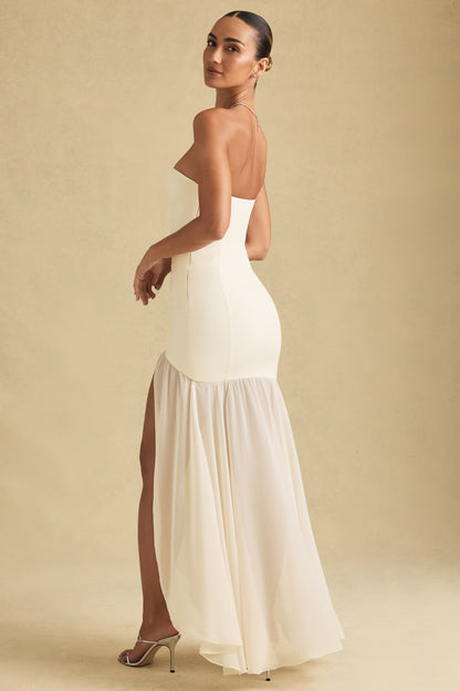 Asymmetric Strapless Fishtail Maxi Dress in Ivory