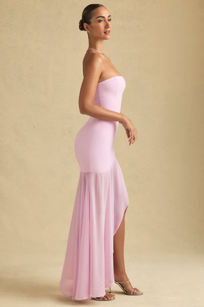 Asymmetric Strapless Fishtail Maxi Dress in Soft Pink