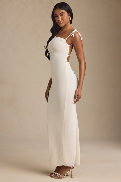 Textured Jersey Backless Maxi Dress in Ivory